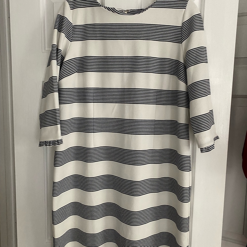 Classic cream with navy stripes Talbots dress.